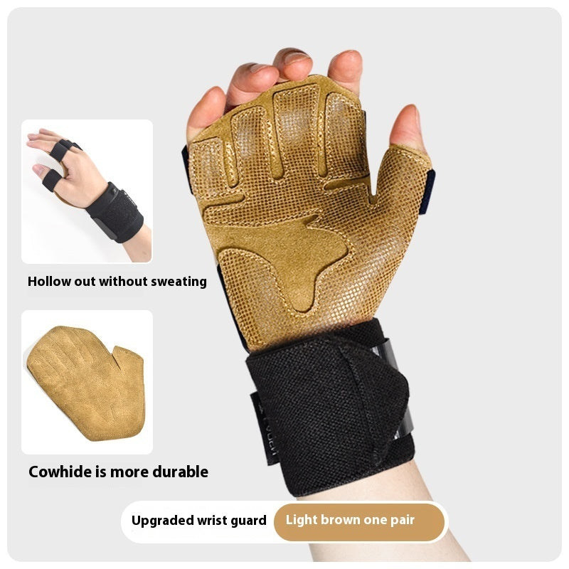 Cowhide Weightlifting Gloves with Wrist Support