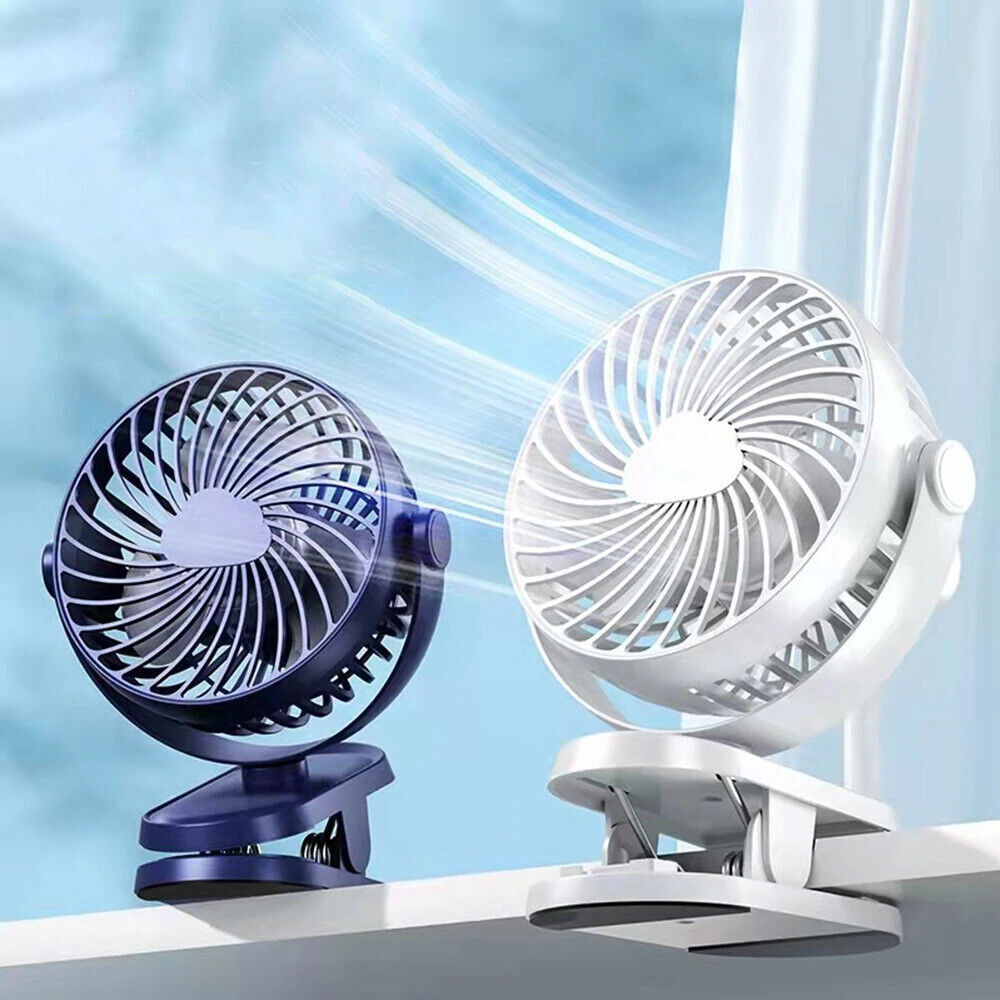 3-Speed USB Clip-On Fan – 360° Rotating Portable Desk & Stroller Cooler