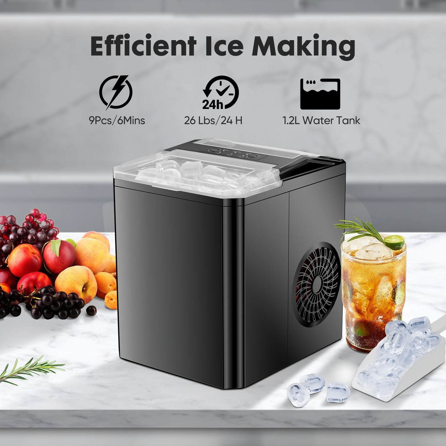 Fast & Portable Ice Maker with Self-Cleaning