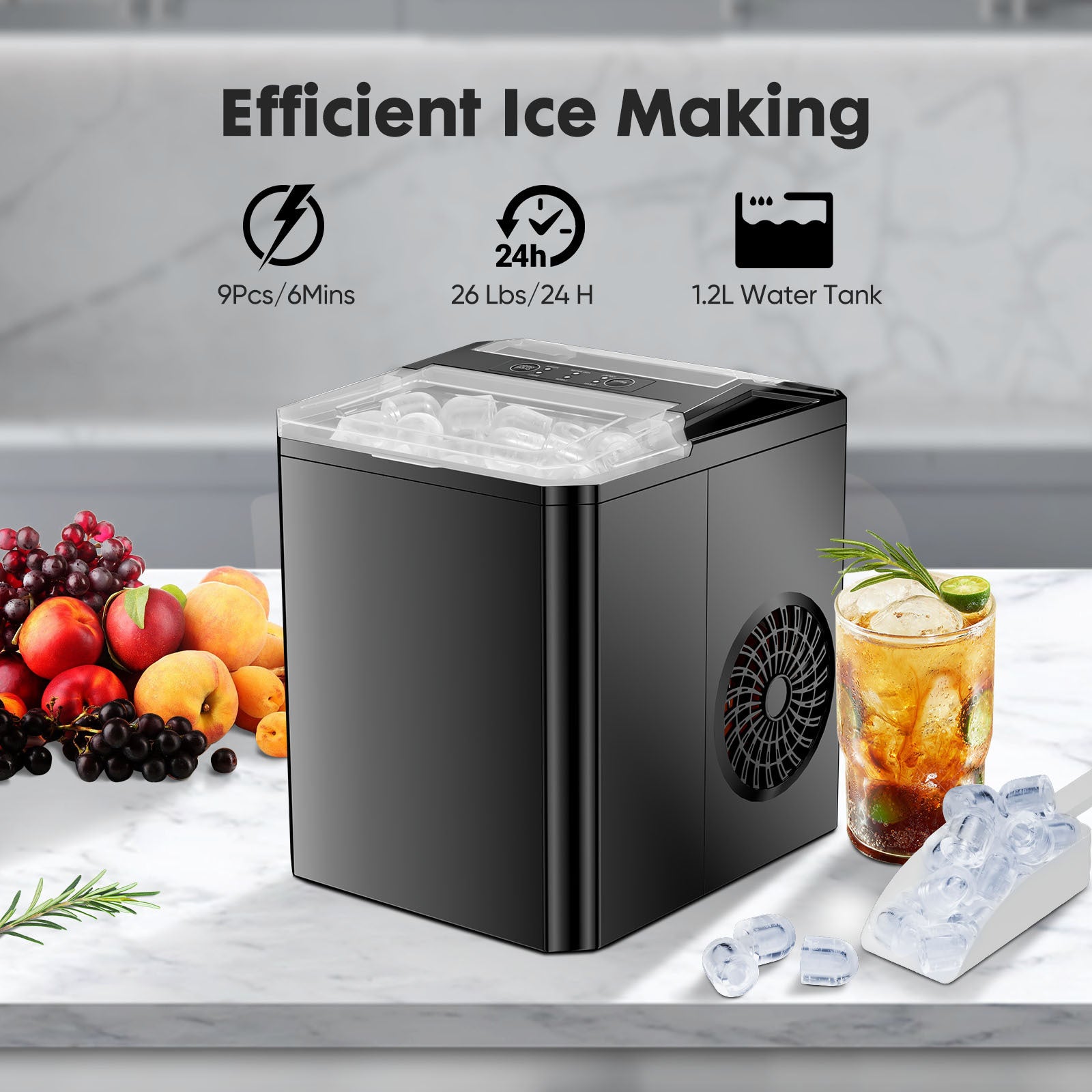 Fast & Portable Ice Maker with Self-Cleaning