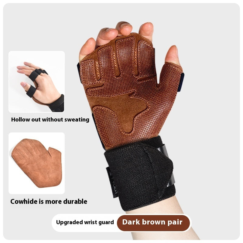 Cowhide Weightlifting Gloves with Wrist Support