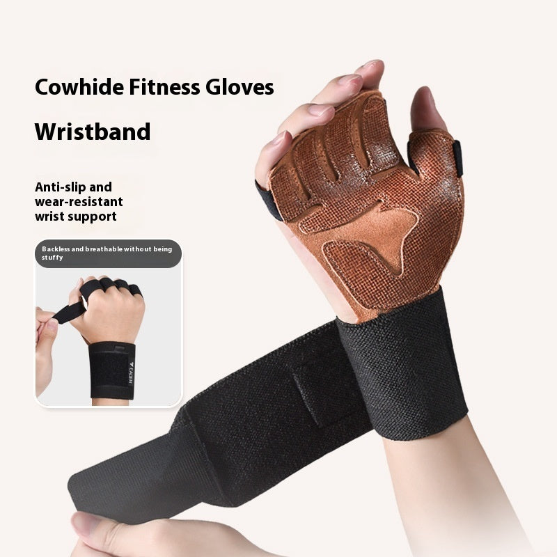 Cowhide Weightlifting Gloves with Wrist Support