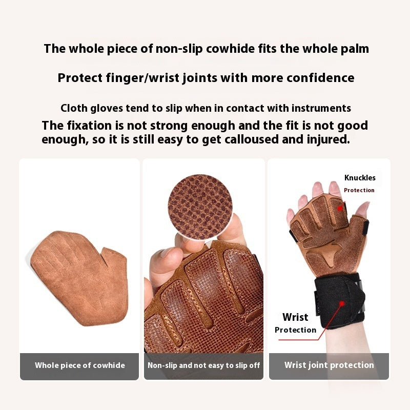 Cowhide Weightlifting Gloves with Wrist Support