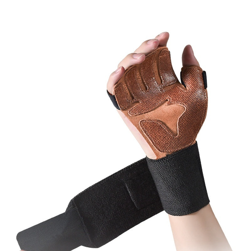 Cowhide Weightlifting Gloves with Wrist Support
