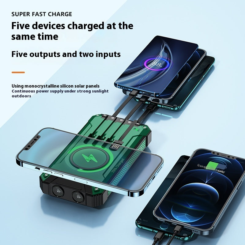 Fast Charge Solar Wireless Power Bank – 5-in-1 Output
