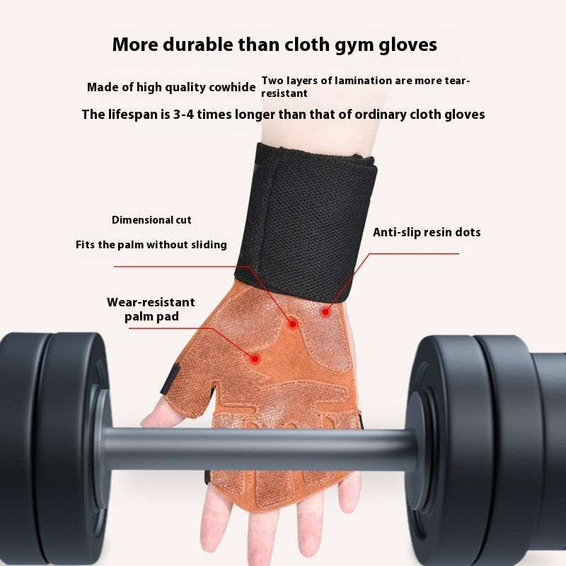 Cowhide Weightlifting Gloves with Wrist Support