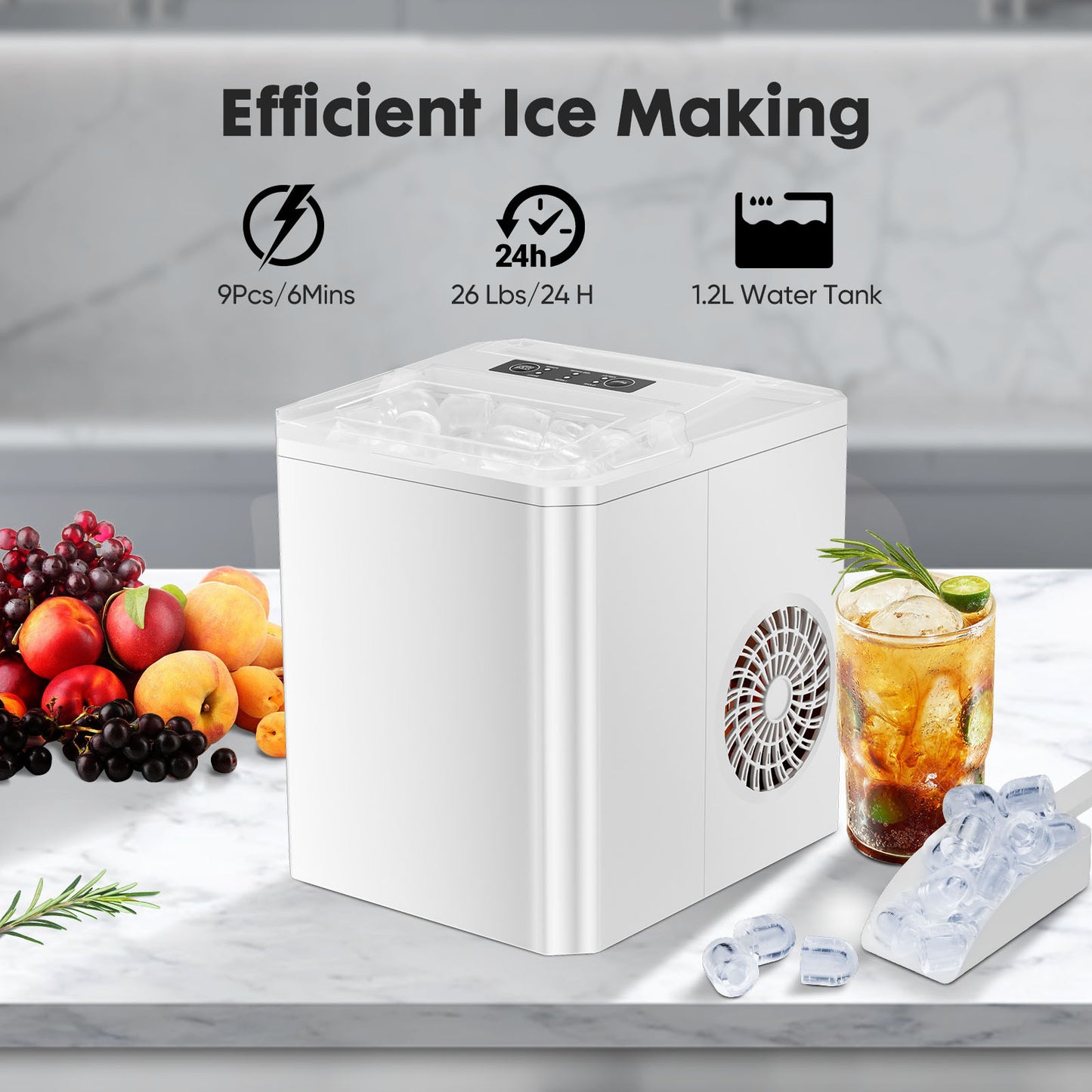 Fast & Portable Ice Maker with Self-Cleaning