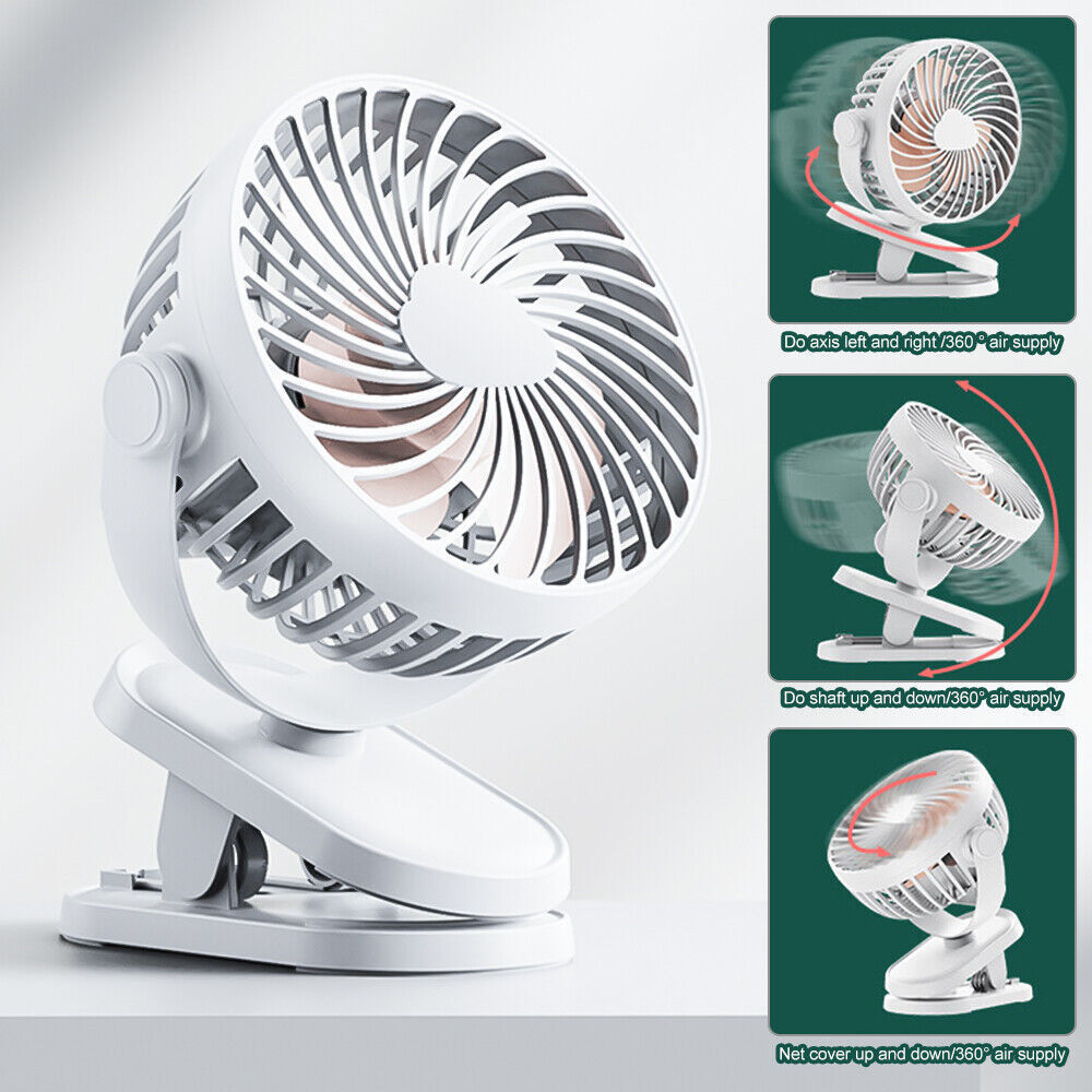 3-Speed USB Clip-On Fan – 360° Rotating Portable Desk & Stroller Cooler