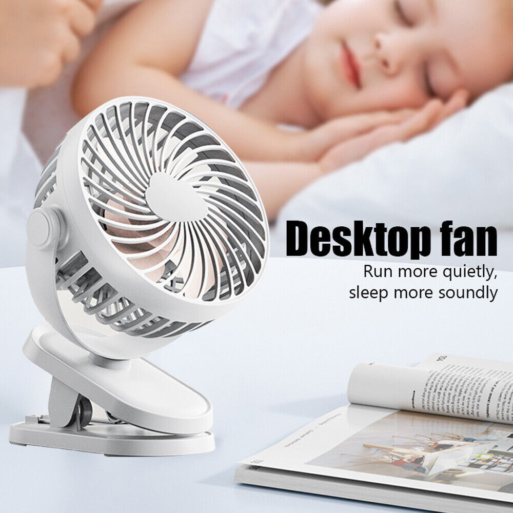 3-Speed USB Clip-On Fan – 360° Rotating Portable Desk & Stroller Cooler