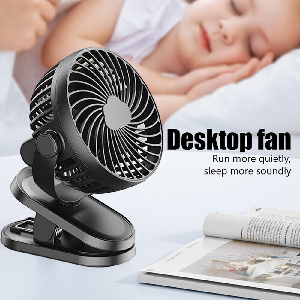 3-Speed USB Clip-On Fan – 360° Rotating Portable Desk & Stroller Cooler