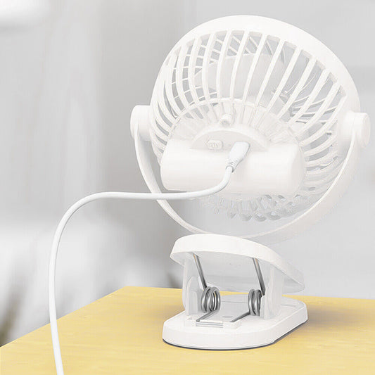 3-Speed USB Clip-On Fan – 360° Rotating Portable Desk & Stroller Cooler