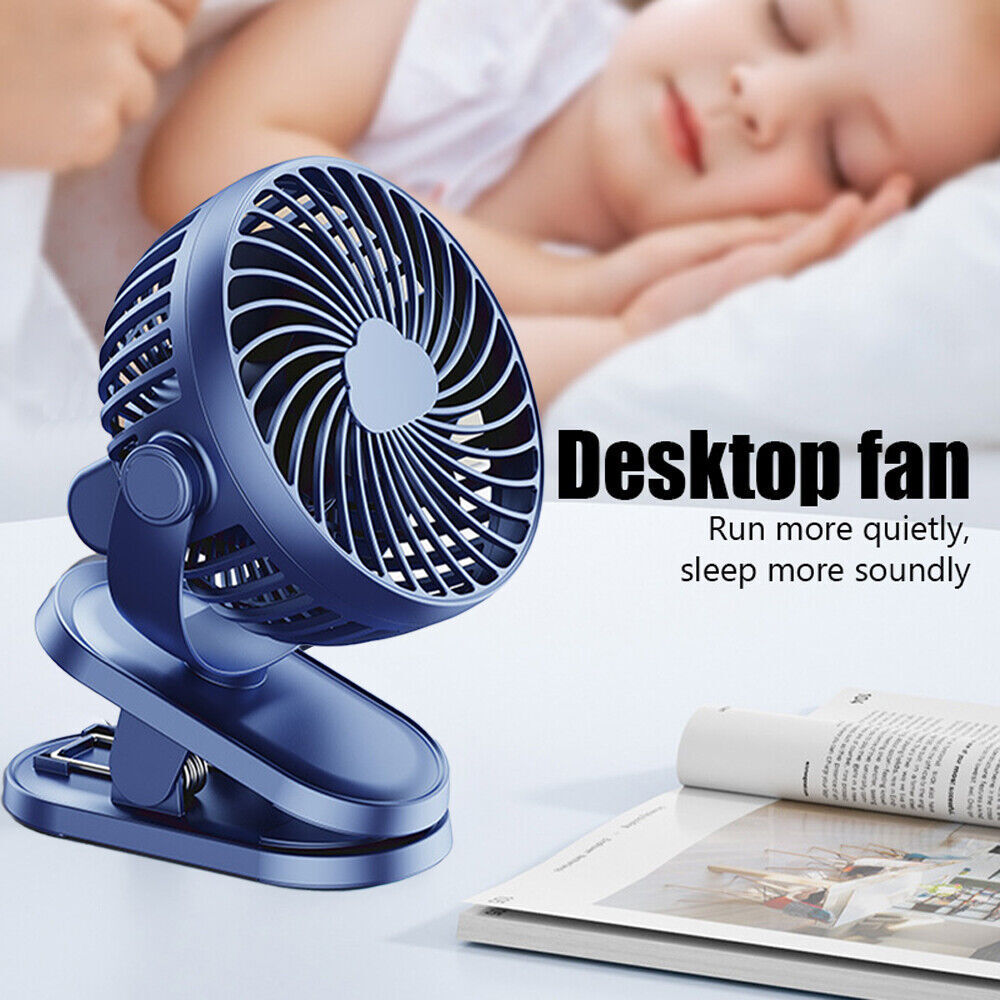 3-Speed USB Clip-On Fan – 360° Rotating Portable Desk & Stroller Cooler